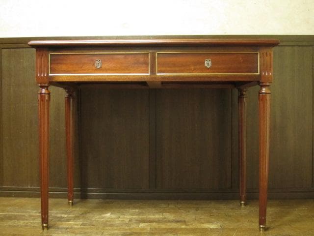 フランス アンティーク ルイ16世様式 マホガニー レザートップ デスク