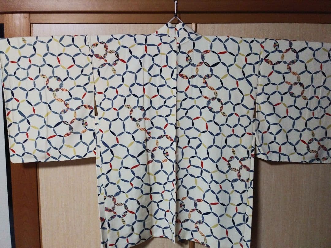 ☆昭和レトロな変わり七宝柄の羽織☆未使用しつけ付き美品☆正絹☆