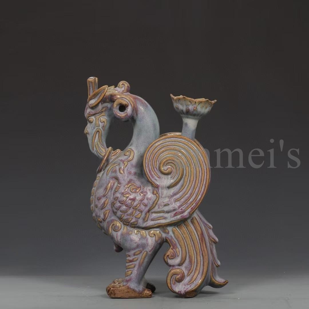 中国古美術・旧藏宋钧窑款羊形烛台・玫瑰紫釉・文房具・木