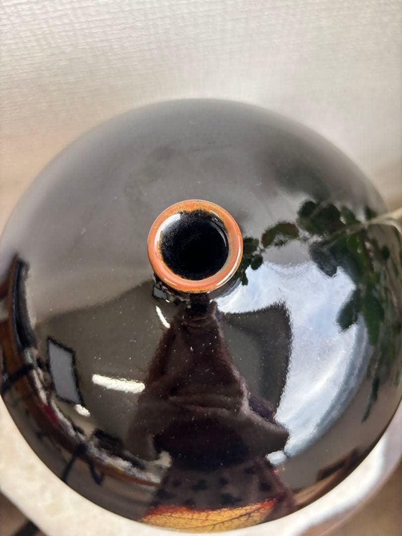 共箱・真作保証】藤井朱明作 天目木の葉壺 高さ約25cm