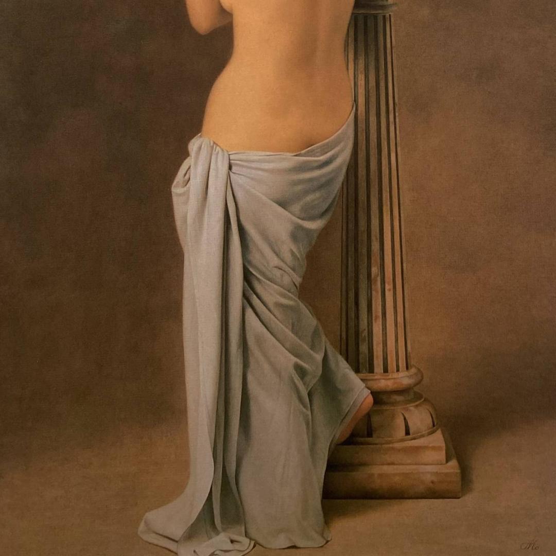 森本草介、【花台の裸婦】、希少な画集より、新品額装付、マット額装付き