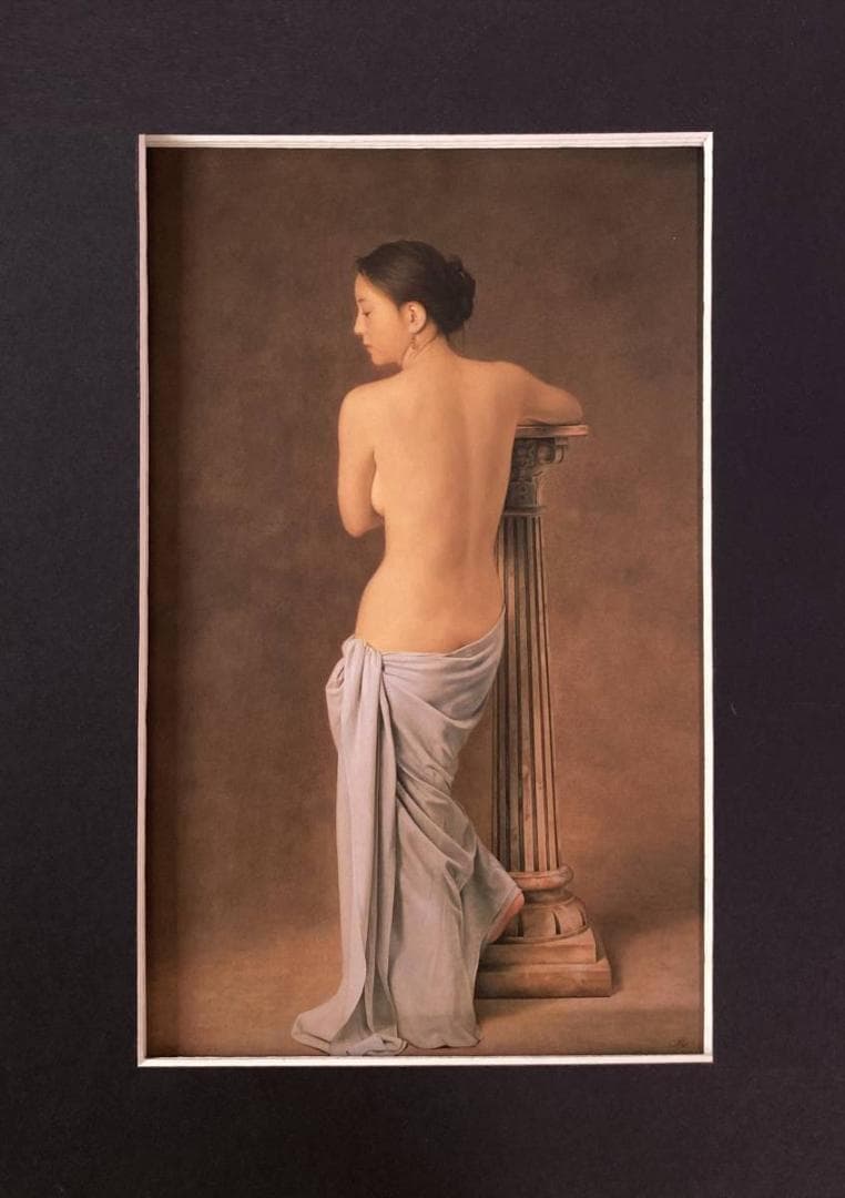 森本草介、【花台の裸婦】、希少な画集より、新品額装付、マット額装付き