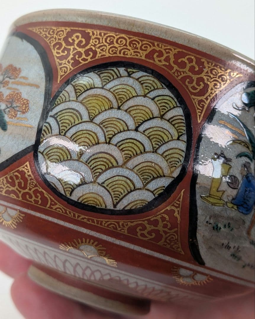 九谷焼 庄三風額面錦絵茶碗 用心箱 抹茶碗 抹茶茶碗 茶道具 茶器 食器 茶盌