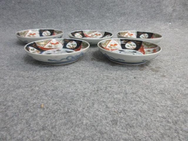 伊万里焼金彩染錦草花文小皿5枚 [B26553]