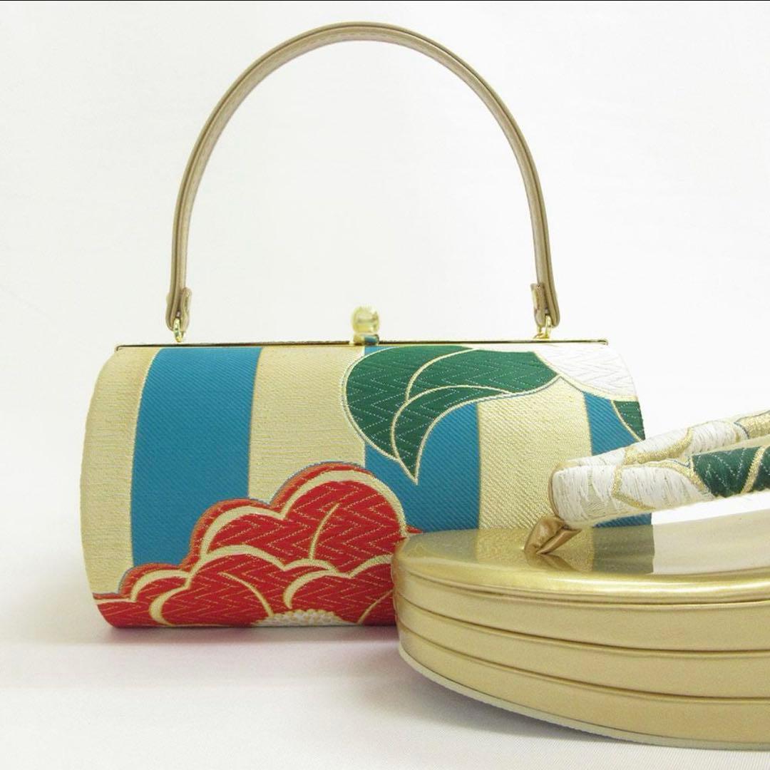 高級帯地使用 草履バッグセット　厚底