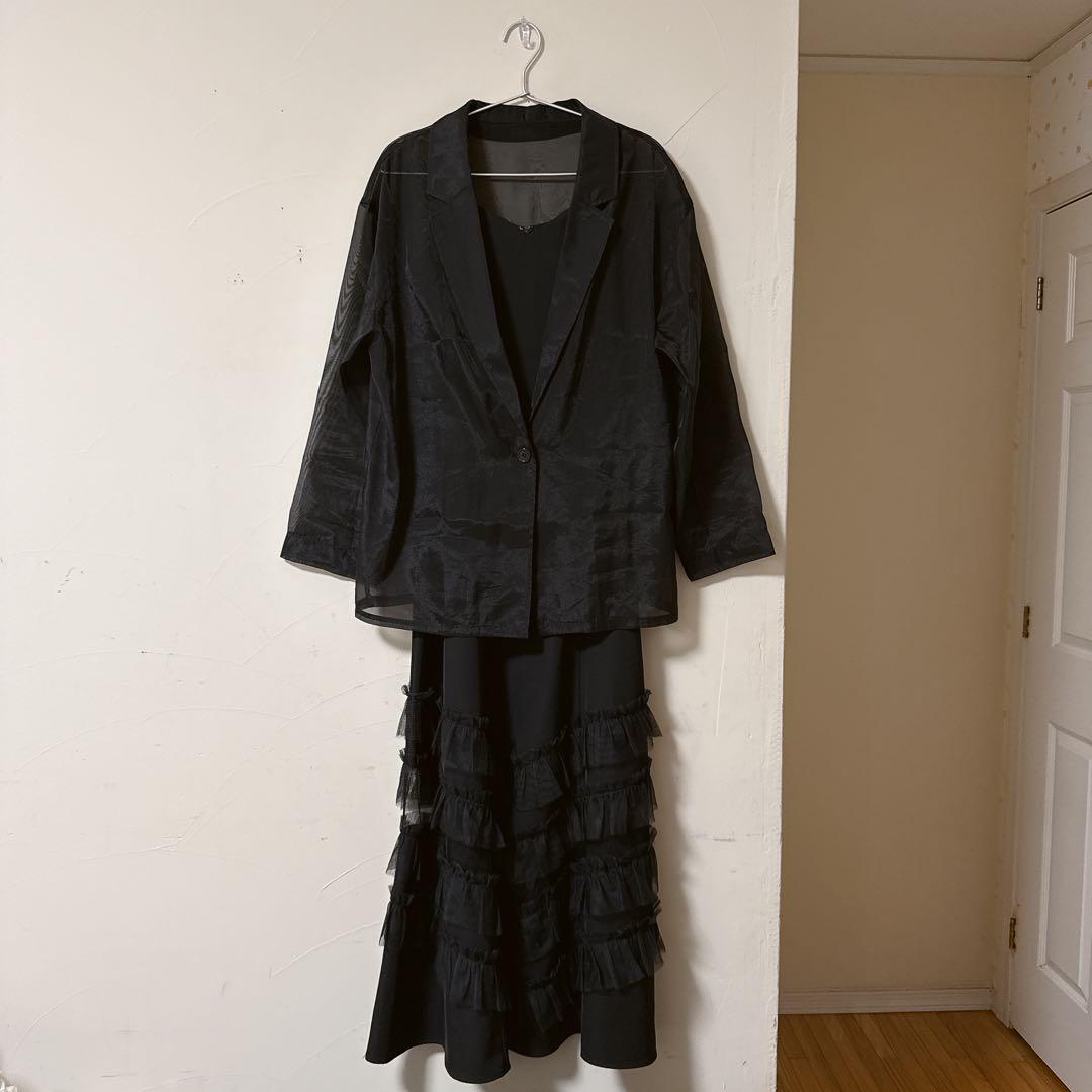 裾フリルキャミワンピース シアージャケット 2点セット ドレス