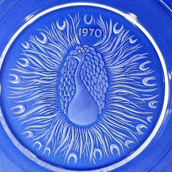 ラリック フランス 孔雀 クリスタルガラス イヤープレート 飾り皿