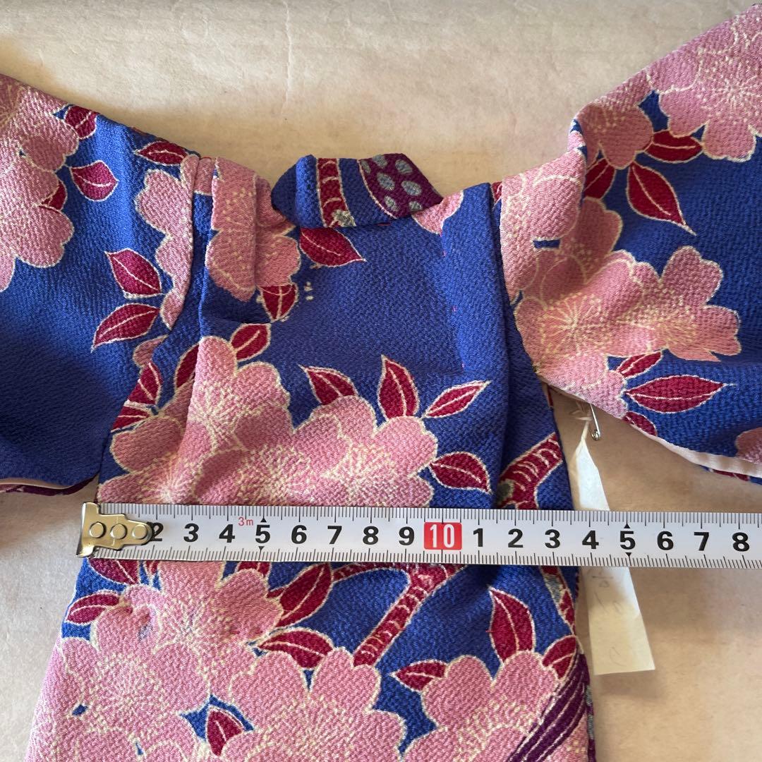 古布 一越ちりめん 桜の木 鳥 人形の着物 10号 120707 美術品