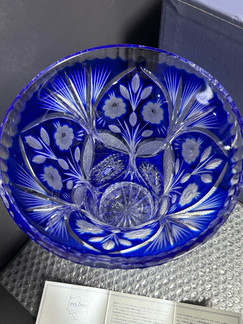 ポーランド製 POLONIA クリスタル花瓶】色被せ切子 高さ24cm 美品