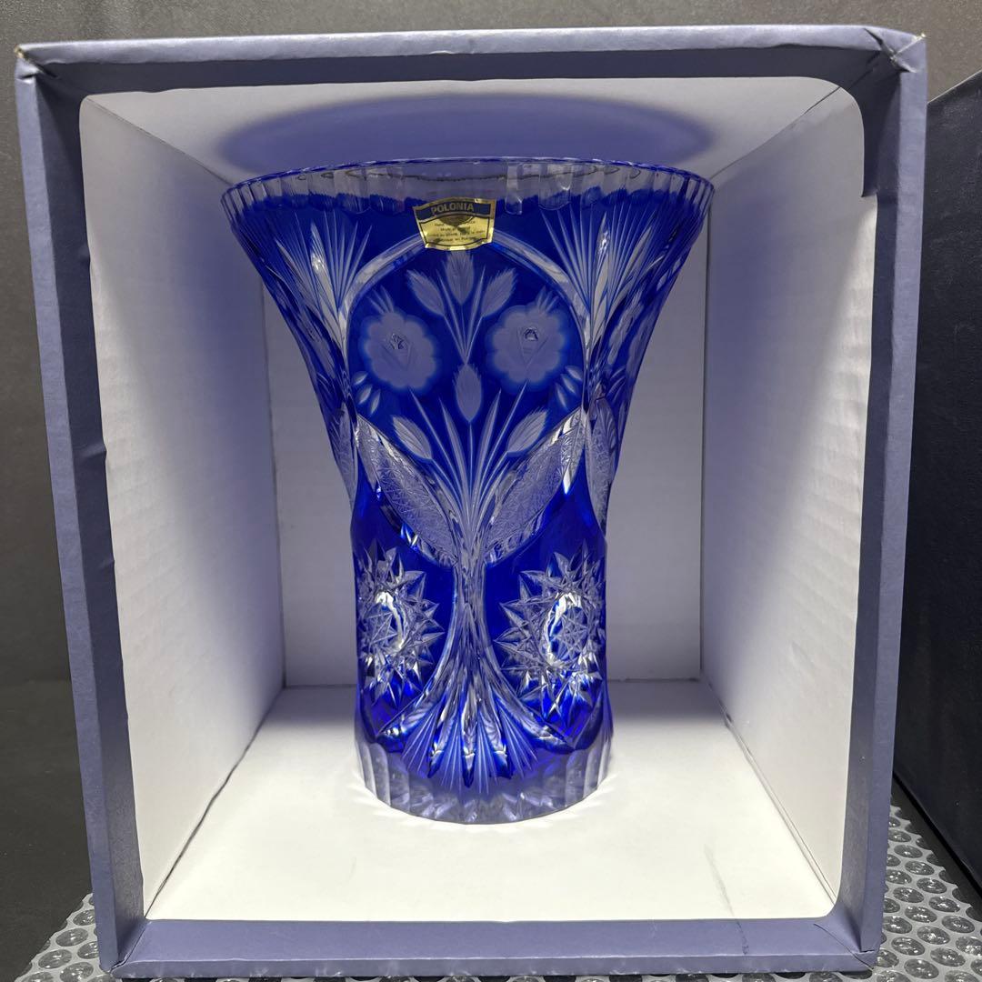ポーランド製 POLONIA クリスタル花瓶】色被せ切子 高さ24cm 美品