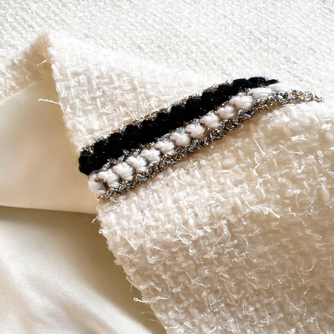 新品　CHANEL シャネル ホワイトツイード スカート ココマーク トリミング