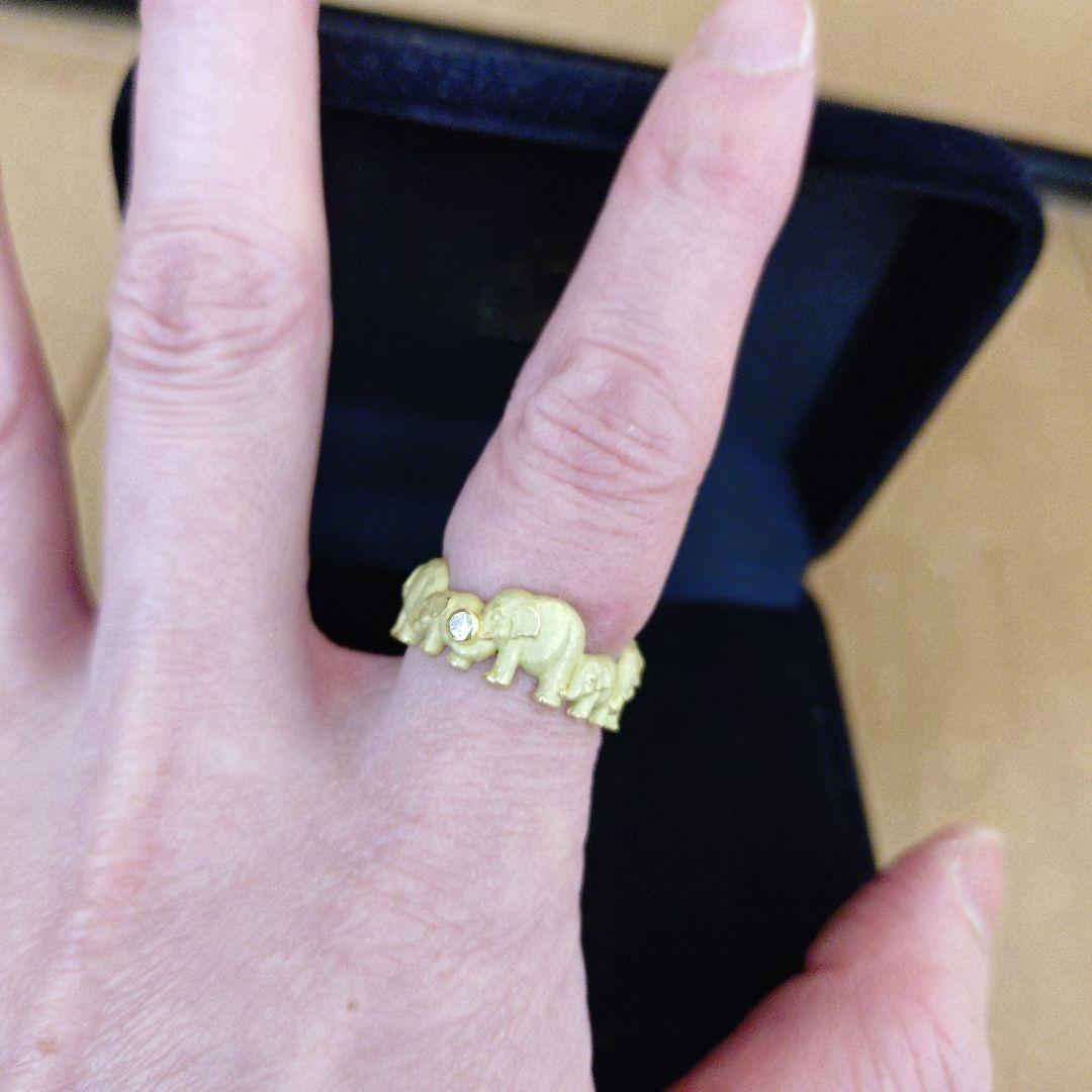 k18 ゴールド 象デザイン リング ダイヤ付き ジュエリー作家