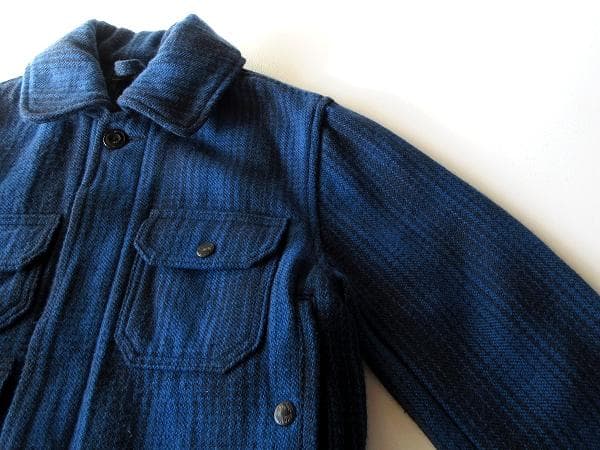 セール　OMNIGOD チェック ウールツイード ハンティングジャケット 2 青