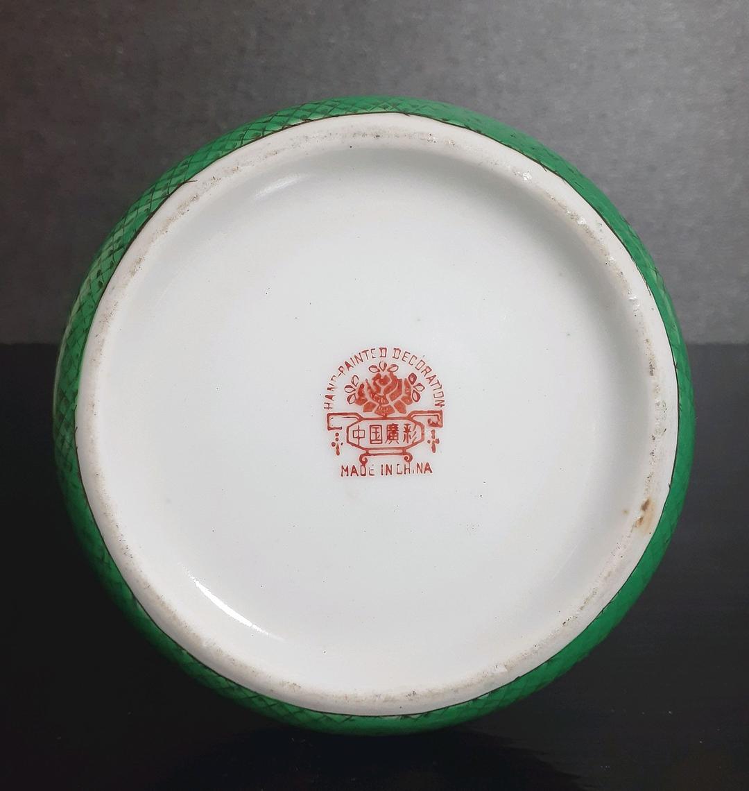 中国アンティーク　廣彩社製　ハンドペイント　金彩　色絵　花鳥図　花瓶