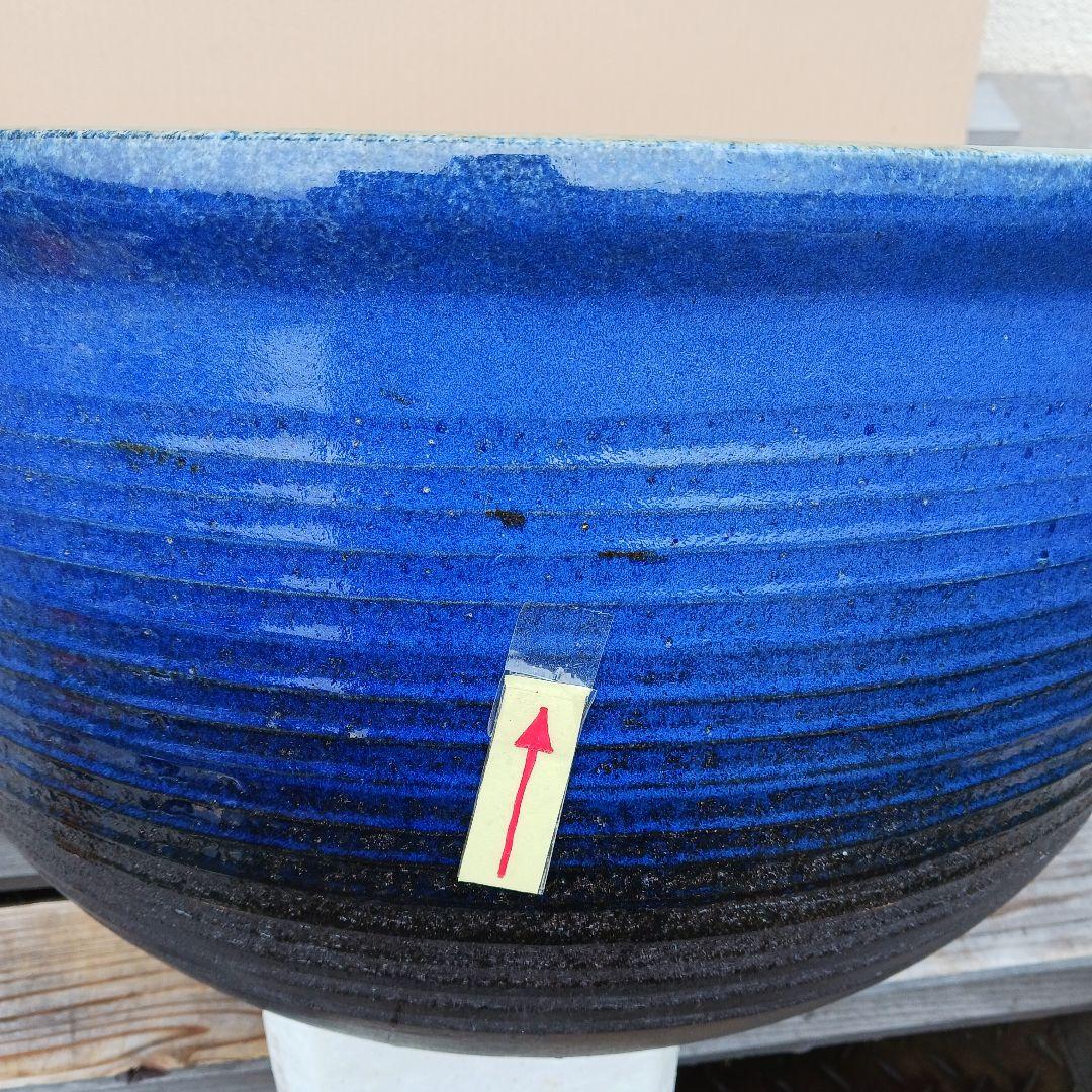 新品 ∅50 陶器 睡蓮鉢 特大 難有 メダカ鉢 手造り 青＆緑色 高級