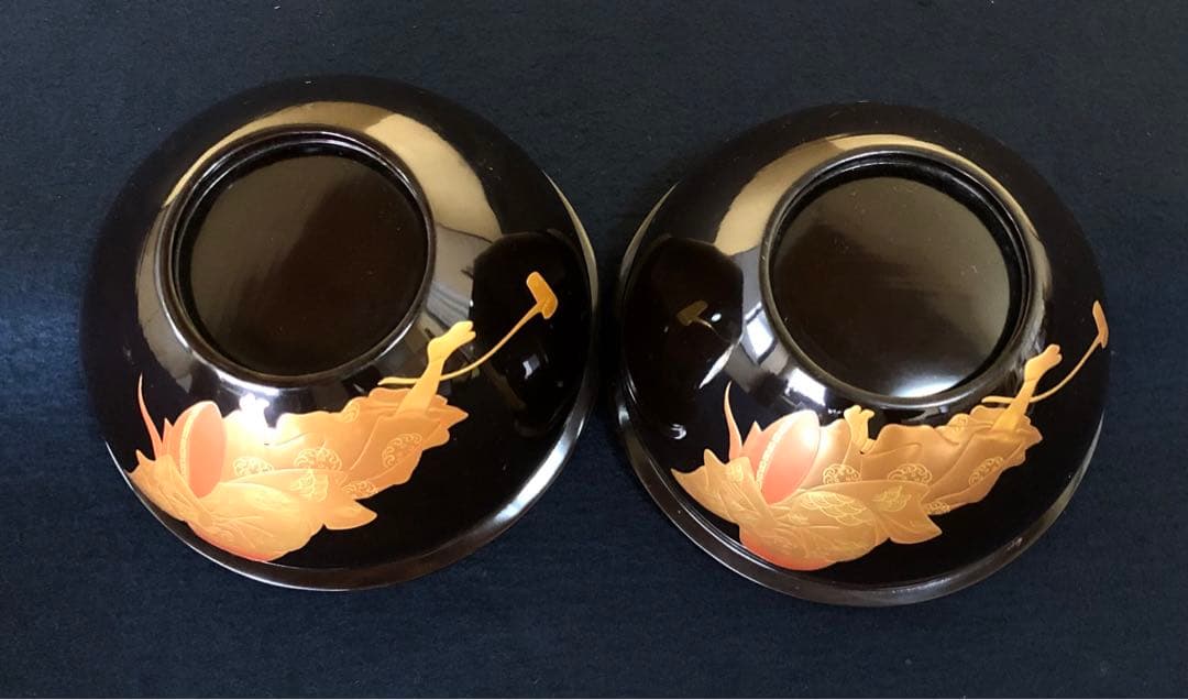 《R》懐石 酒器 蒔絵付 盃洗2客 深鉢 木製漆器 時代　250731F3