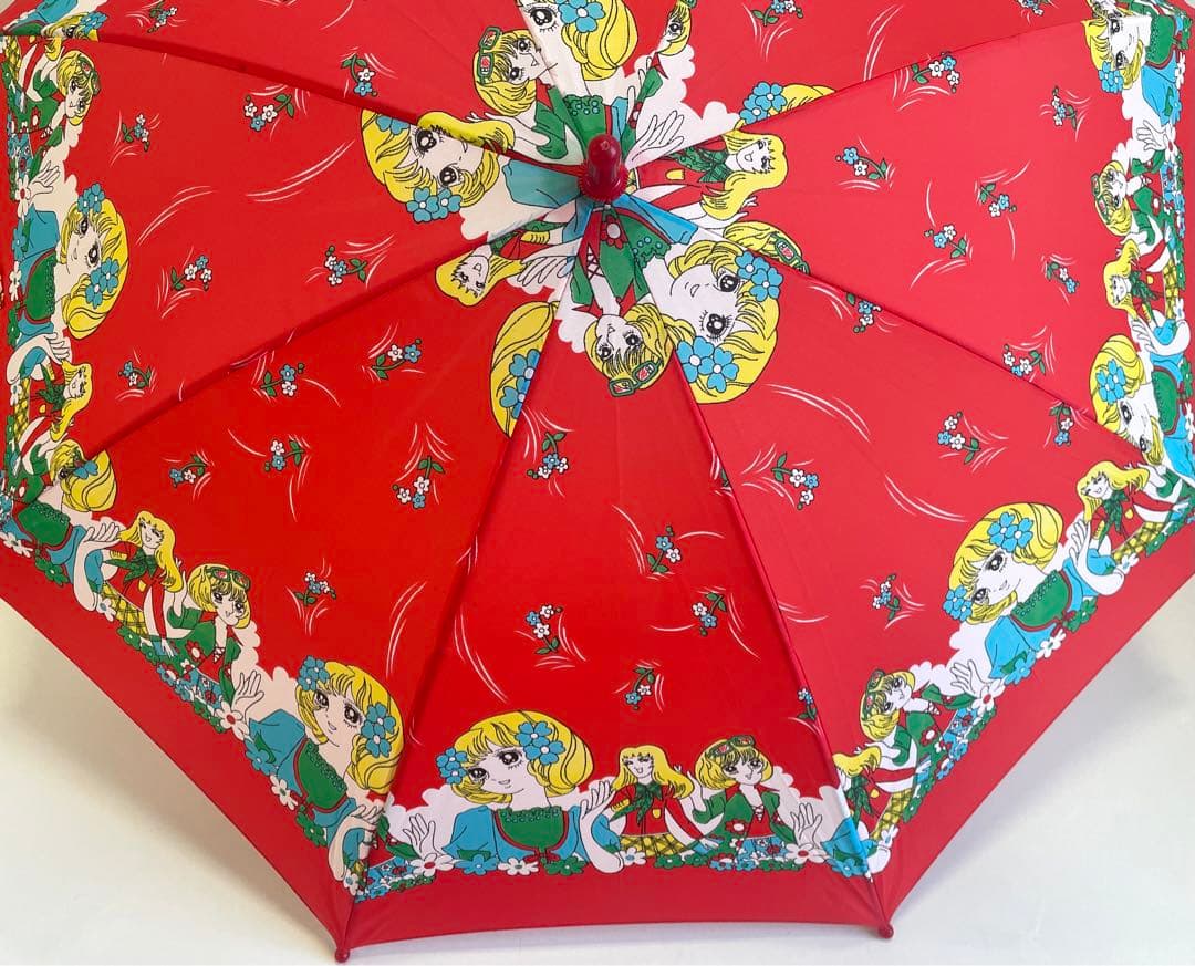 昭和レトロ【67cm】子供用 雨傘 長傘 手動傘 少女柄 レッド 赤 - メルカリ