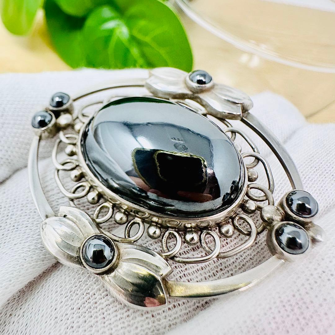 GEORG JENSEN 91 ヘマタイト シルバー ブローチ 925S