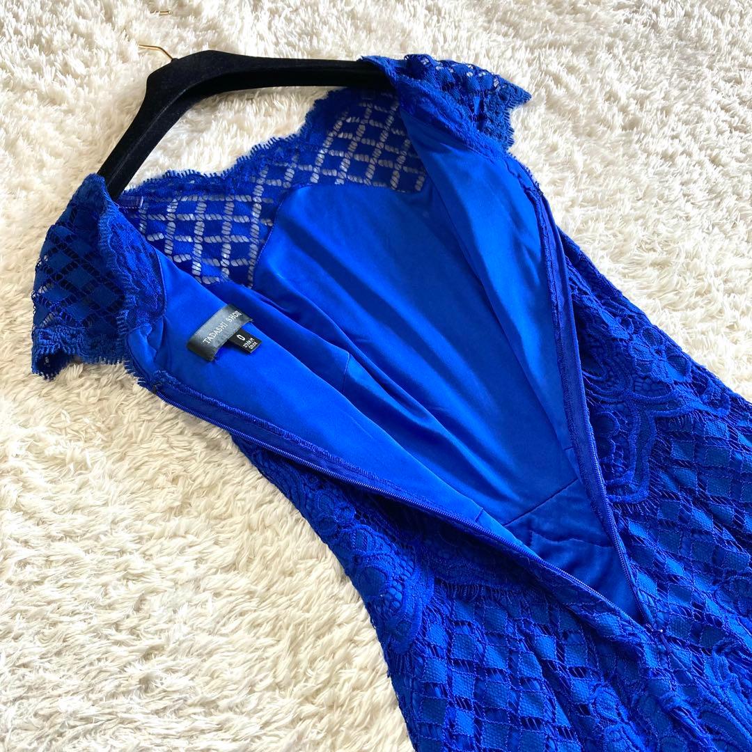 【美品】タダシショージ ロイヤルブルー フラワーレースワンピース カクテルドレス