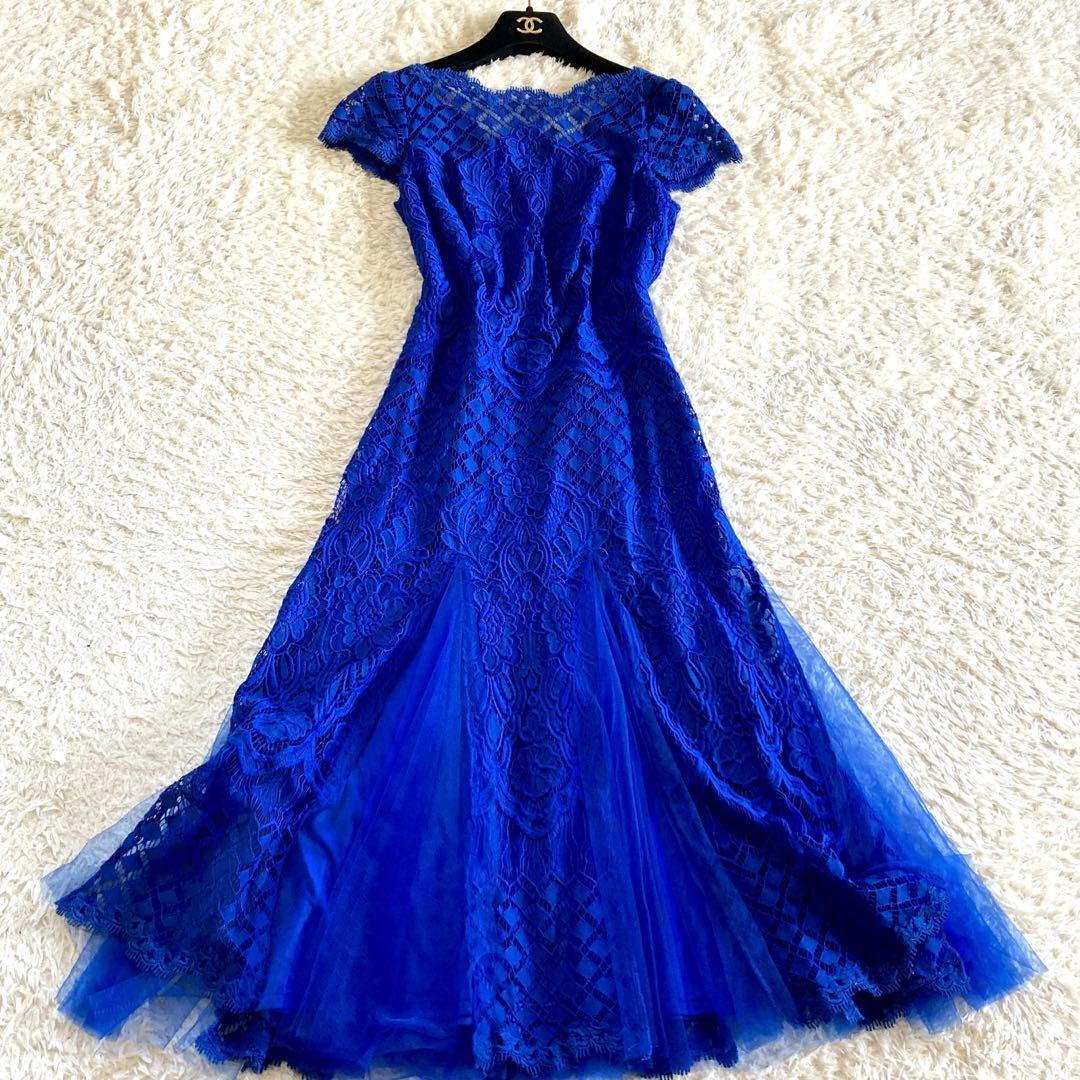 【美品】タダシショージ ロイヤルブルー フラワーレースワンピース カクテルドレス