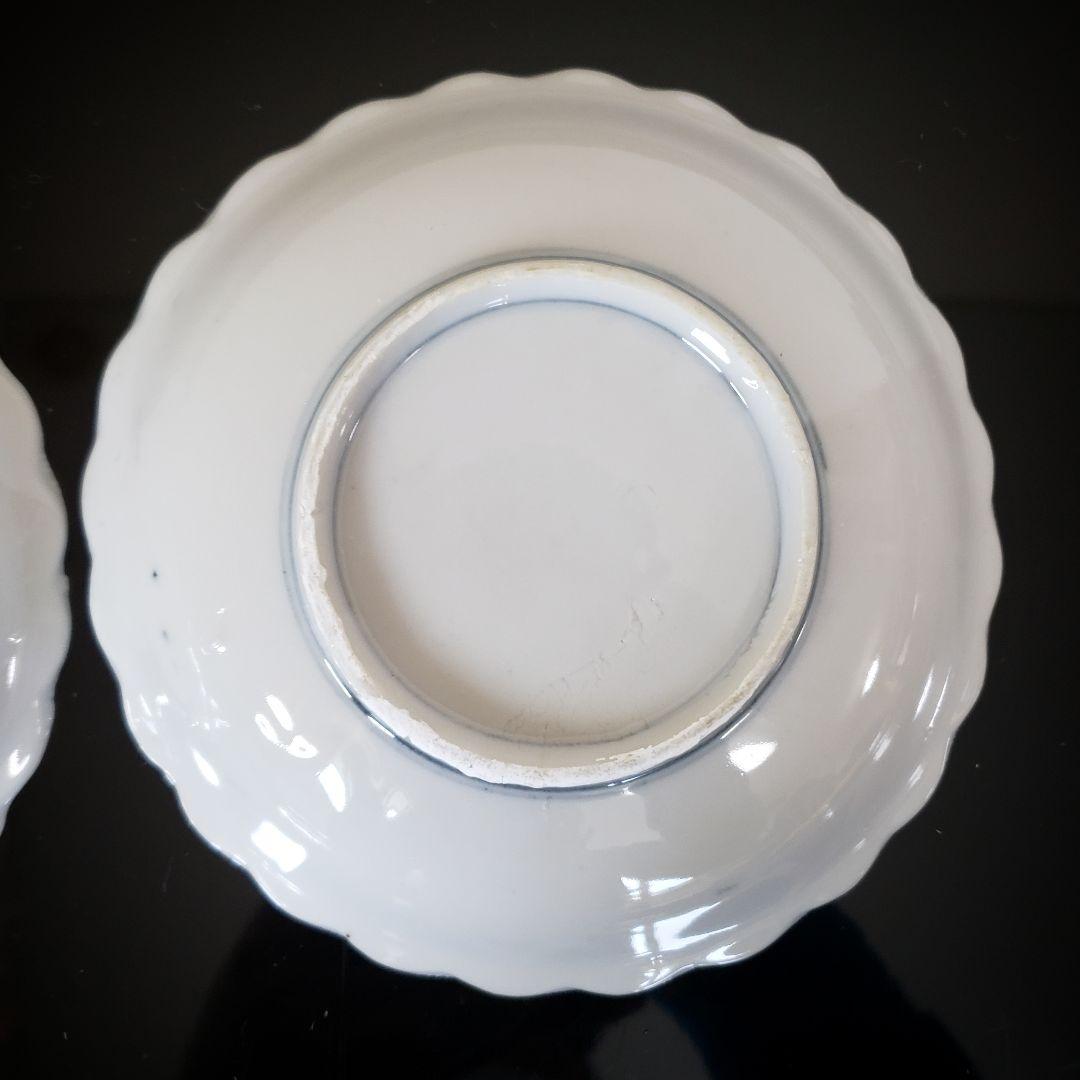 印判　皿　2枚　山水　書　明治　大正　昭和初期　欠け