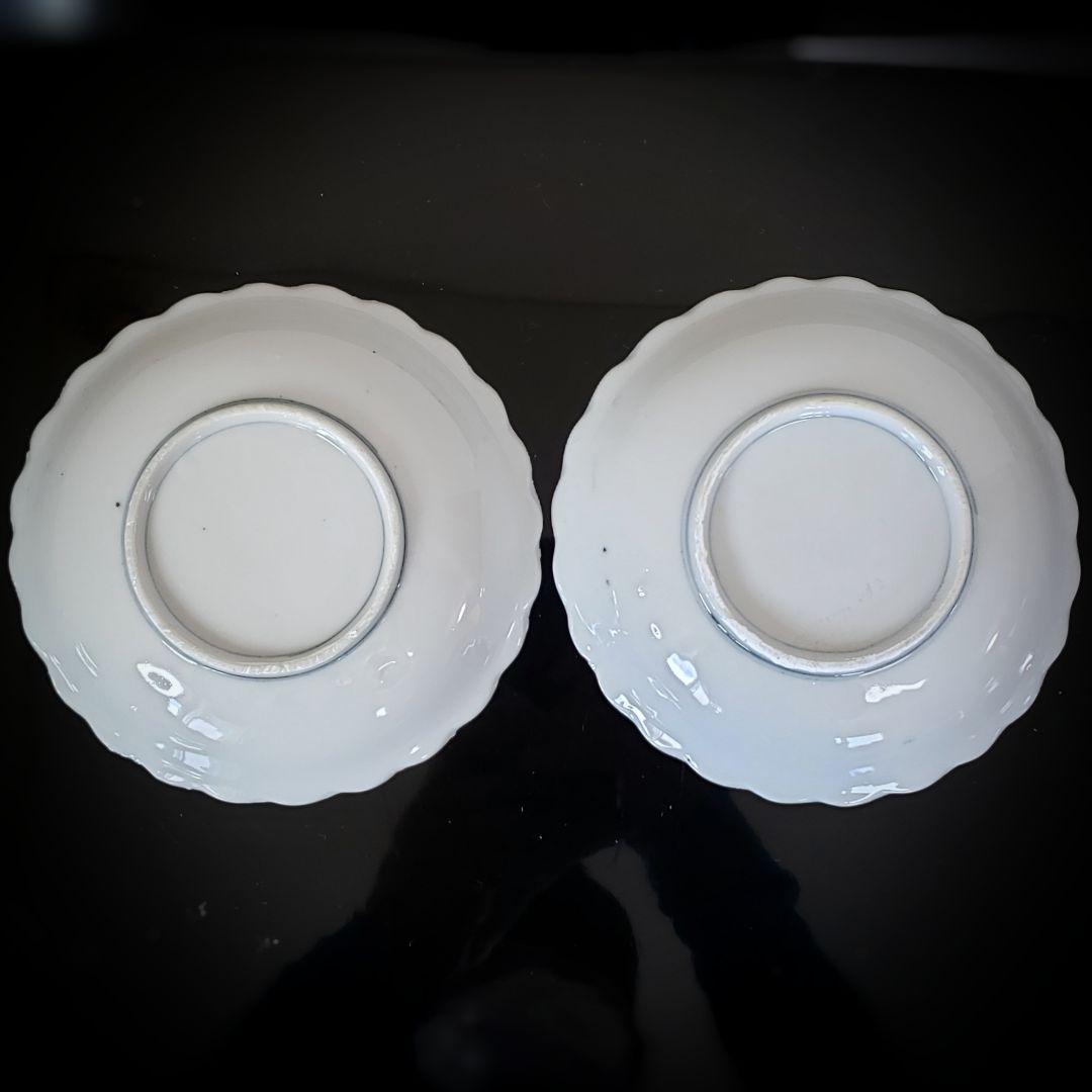 印判　皿　2枚　山水　書　明治　大正　昭和初期　欠け