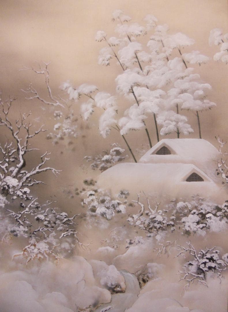 掛け軸 渡辺草秀 雪景山水 絹本 希少 軸装 茶道具 掛軸 美品 です。