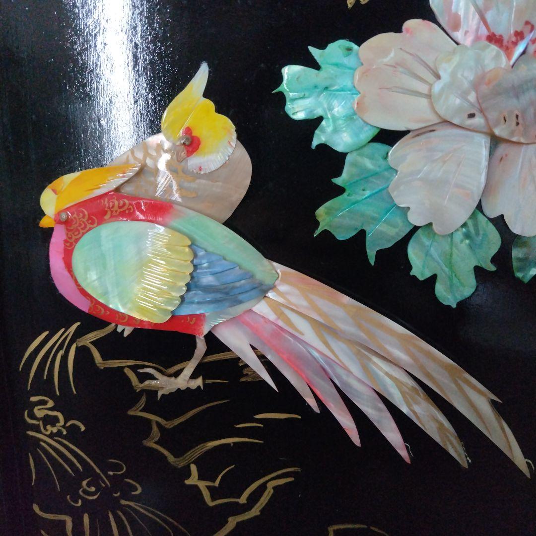 美品！骨董品 アンティーク 漆塗り 艶やか貝細工 花鳥風月