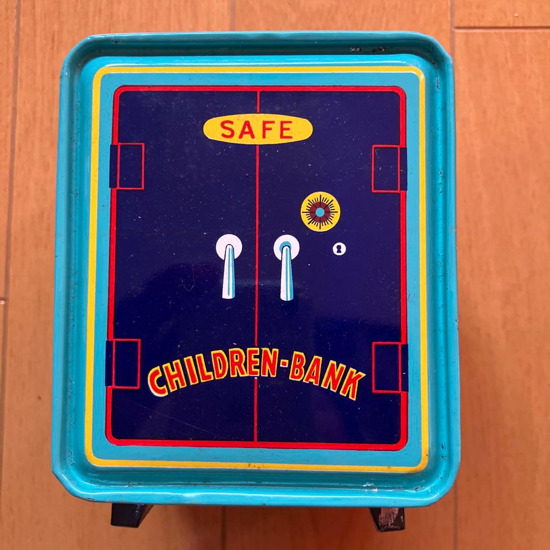 当時物ブリキ貯金箱 ダイヤル式 青