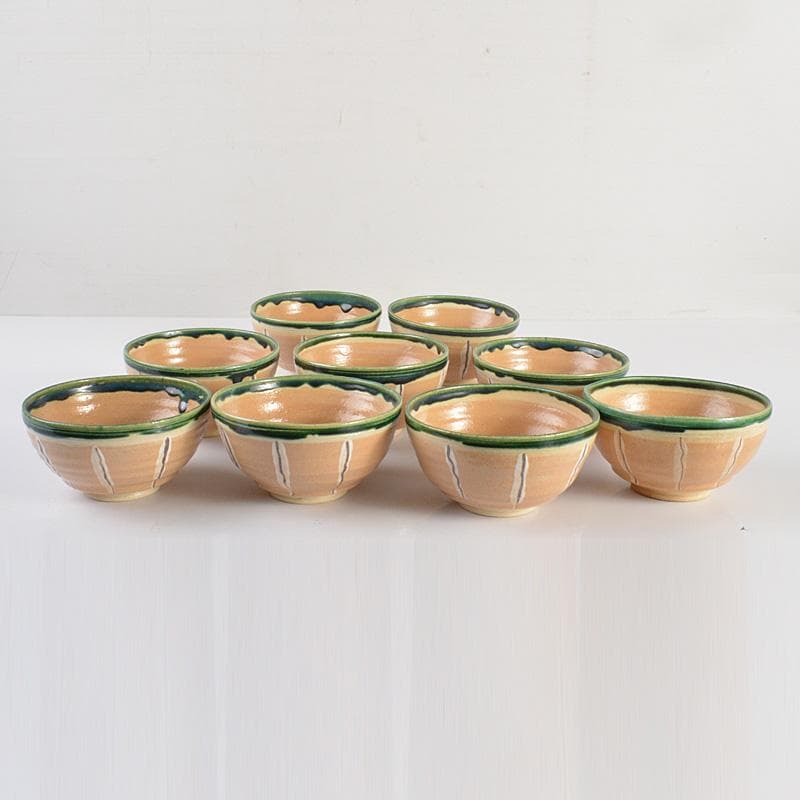 茶道具 桃山窯 林英二造 赤織部 数茶碗 9客 共箱 V 6116C