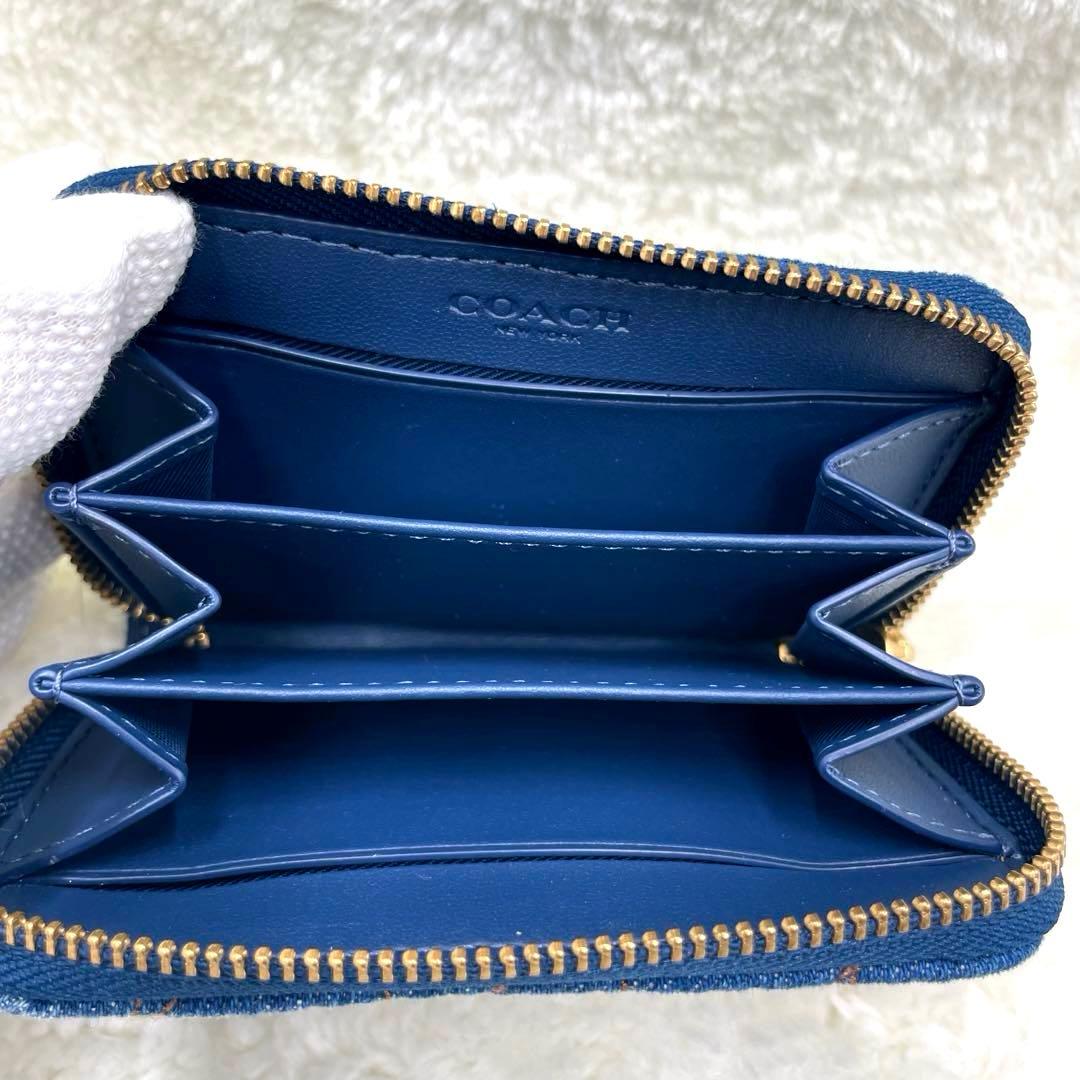 美品 コーチ ケース 財布 デニム ラウンドファスナー キルティング