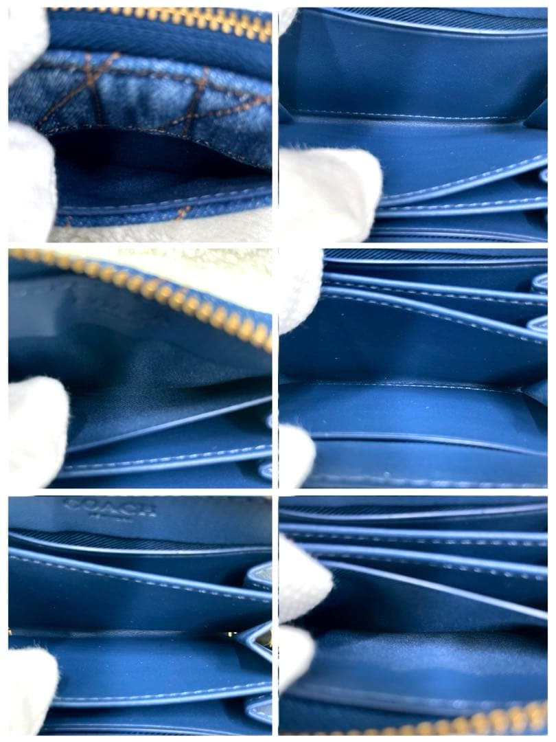 美品 コーチ ケース 財布 デニム ラウンドファスナー キルティング