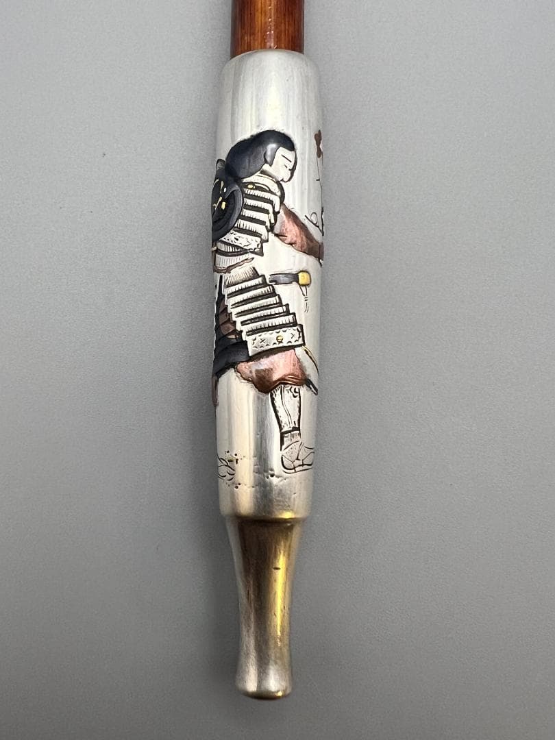 eee”即購入ok 銀煙管　武士梅図　金赤銅象嵌　キセル　銀細工　アンティ