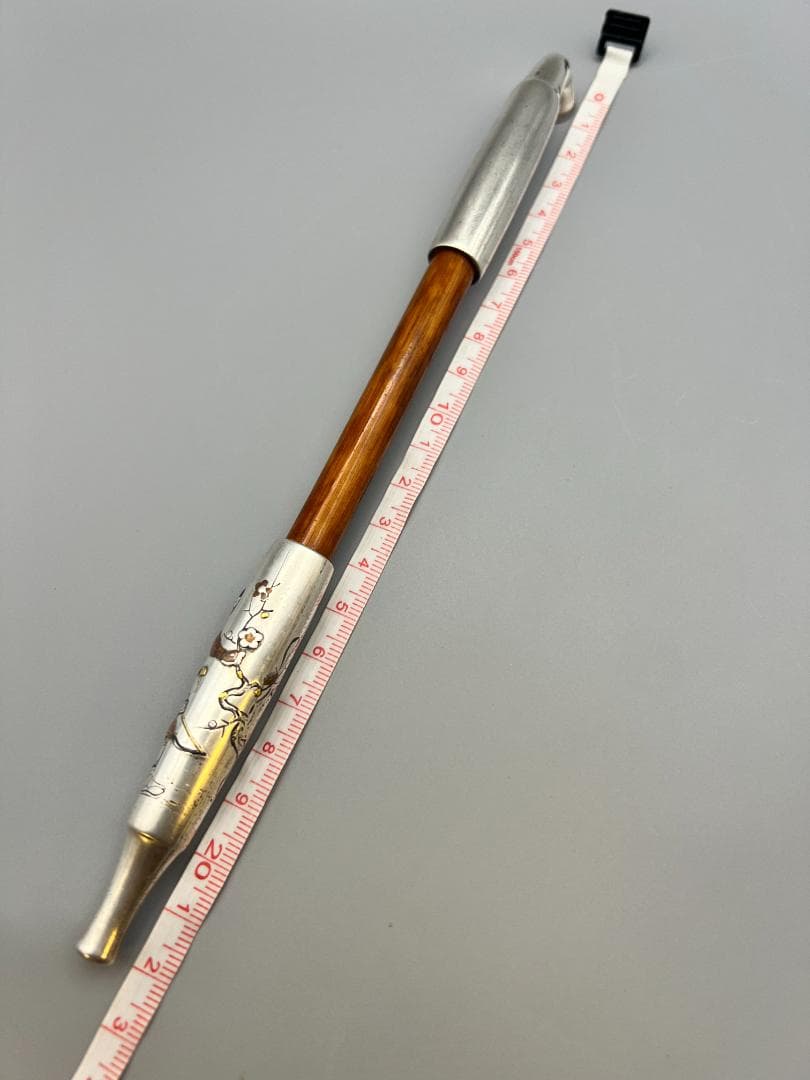 eee”即購入ok 銀煙管　武士梅図　金赤銅象嵌　キセル　銀細工　アンティ