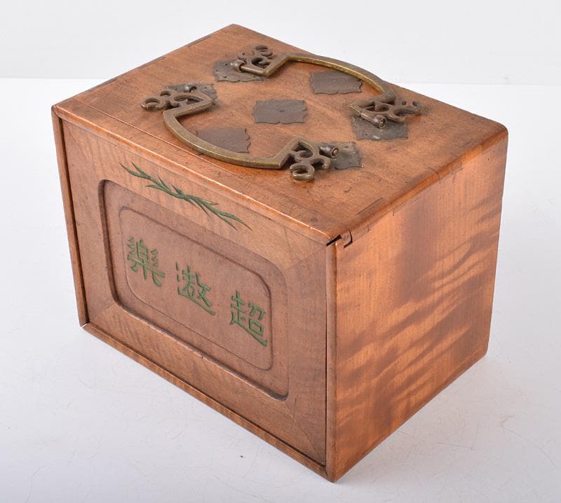 中国　竹嵌　骨牌　背竹牌　麻雀牌　木箱付　D　8693