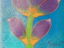 【真作】絵画　谷沢邦彦　アクリル画　紫薫るⅠ　ブルーに映える紫の花　Y167