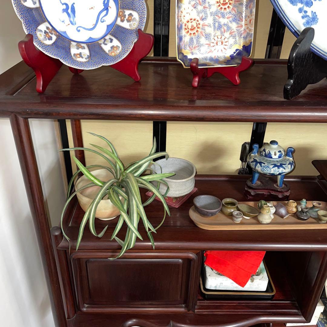 飾り棚 違い棚 茶棚 煎茶棚 茶箪笥 収納棚 唐木 黒檀？ 紫檀？ 無垢 家具
