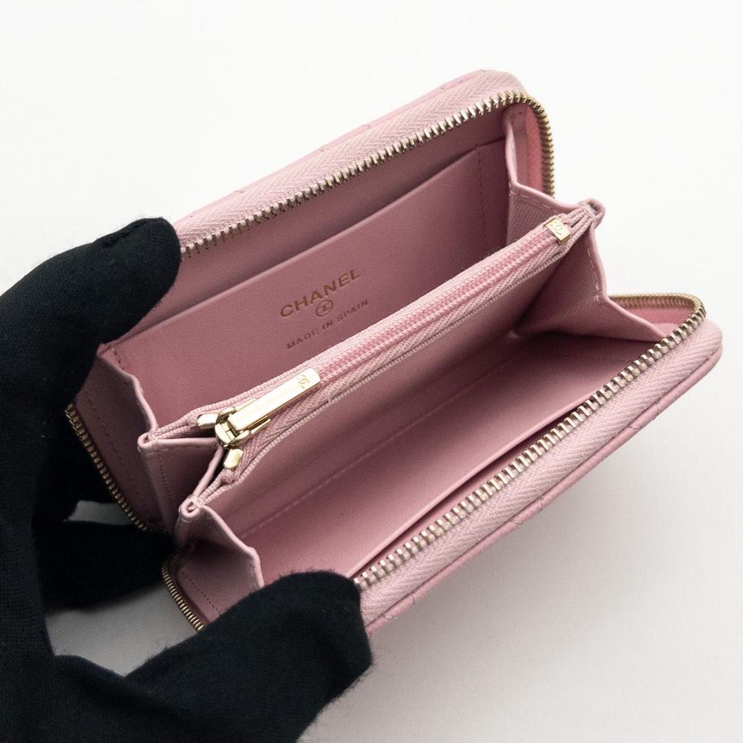 【極美品】CHANEL マトラッセ　コンパクトウォレット　キャビアスキン　ピンク