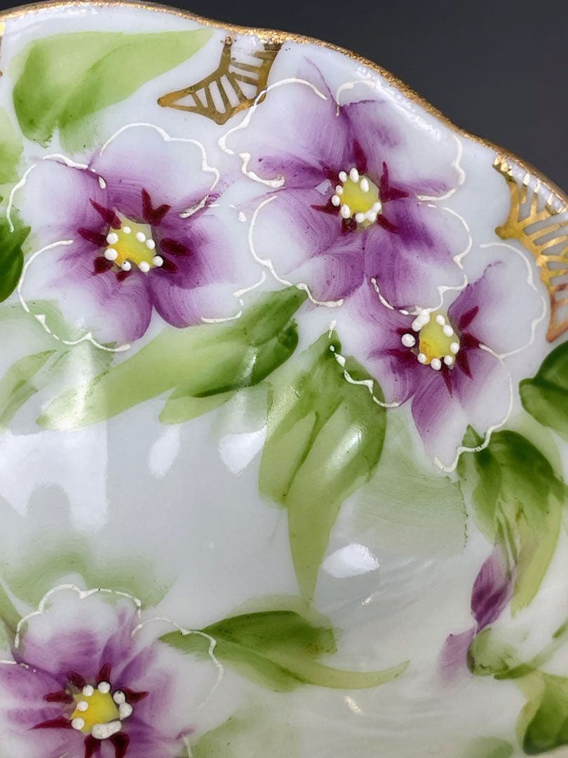 美品】オールドノリタケ パンジー紋 ティーカップ2組 ビオラ 三つ脚 猫足