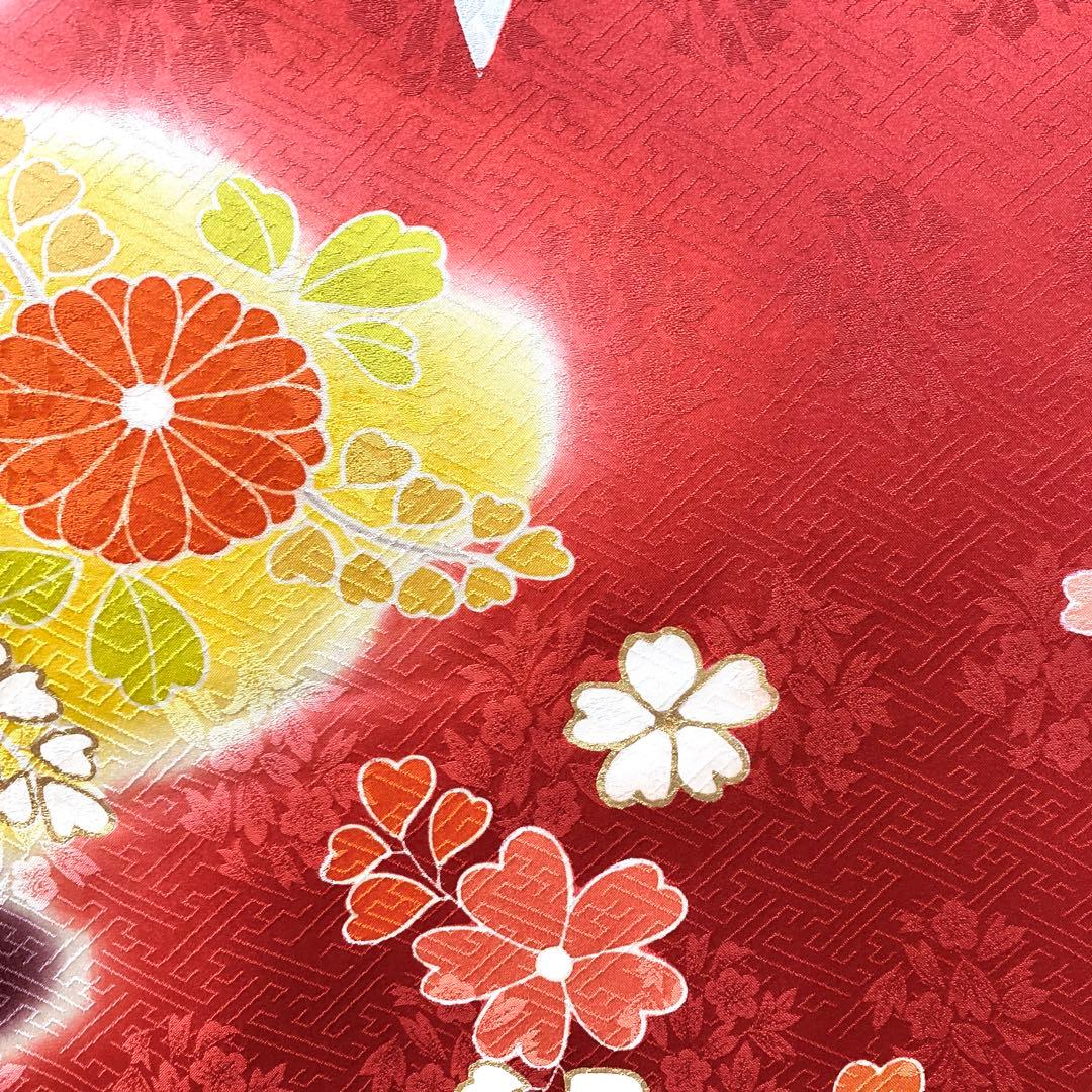 ⭐︎K0809 美品 正絹 振袖 レンタル店放出品 ガード加工 古典柄 赤 11