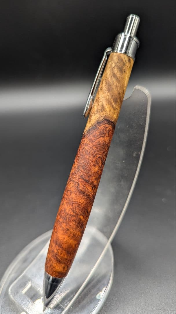 368ペン工房翌檜 特上 紅白 本花梨 瘤杢 木軸シャーペン ボールペン