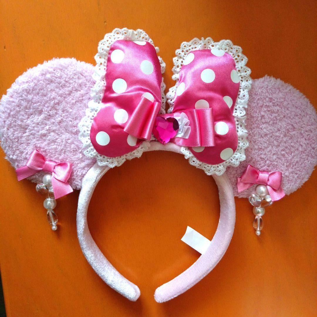 ディズニー ミニー カチューシャ イヤリング ピンク - メルカリ