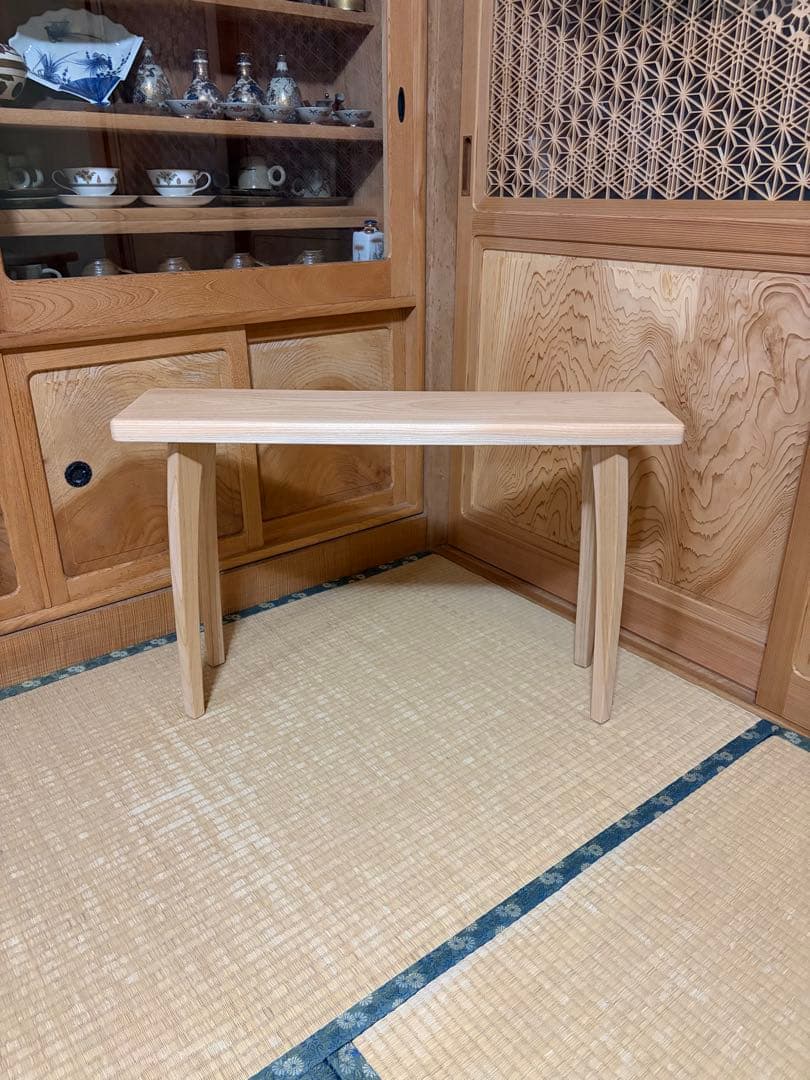 1336建具屋58年のおじいさんの手作り木製サイドテーブル、イス、スツール