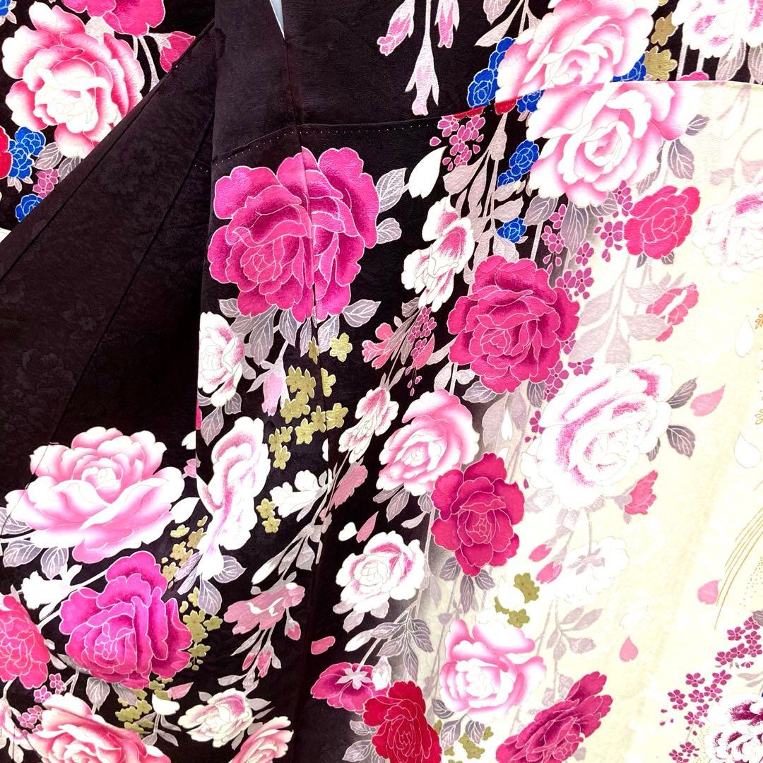 ☆中古品☆振袖 単品 正絹 花模様B級品ヤケ・汚れ有り振袖