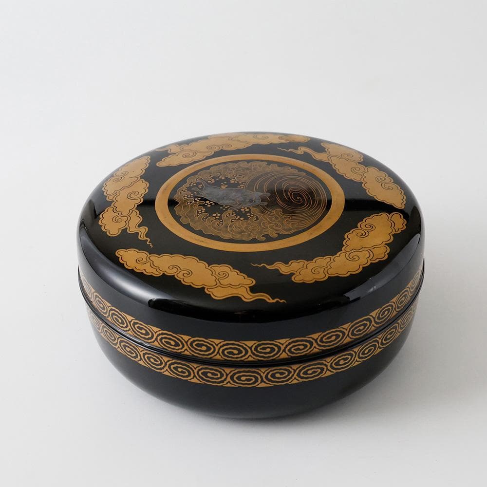 時代年代物 輪島塗 黒塗 金蒔絵 喰籠 浪に兎紋 茶道具 懐石