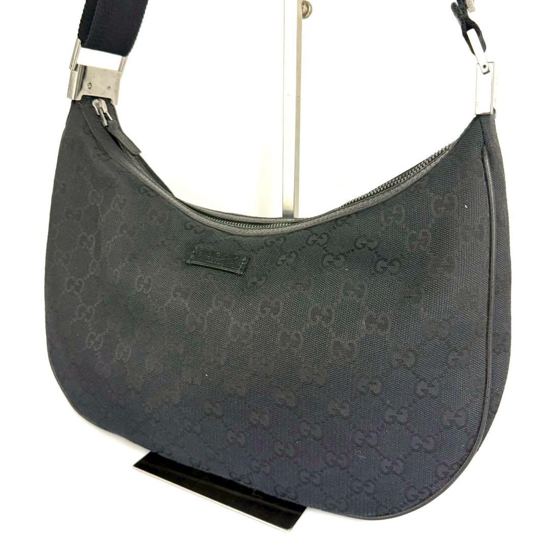 グッチ ショルダーバッグ GGキャンバス GG柄 ブラックレザー 黒色