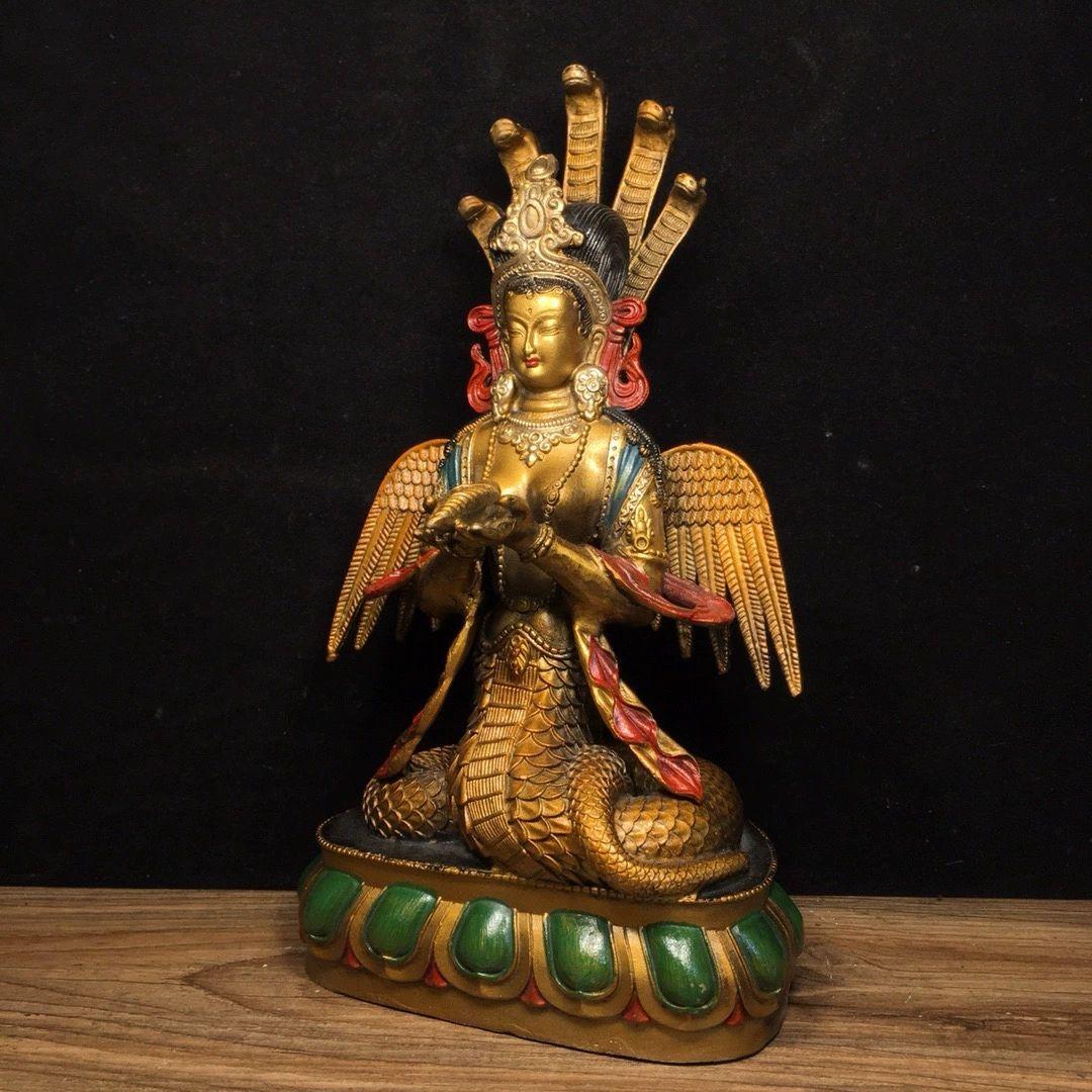 铜制 竜樹仏母 龙胜观音佛像 女娲蛇仙 蛇女