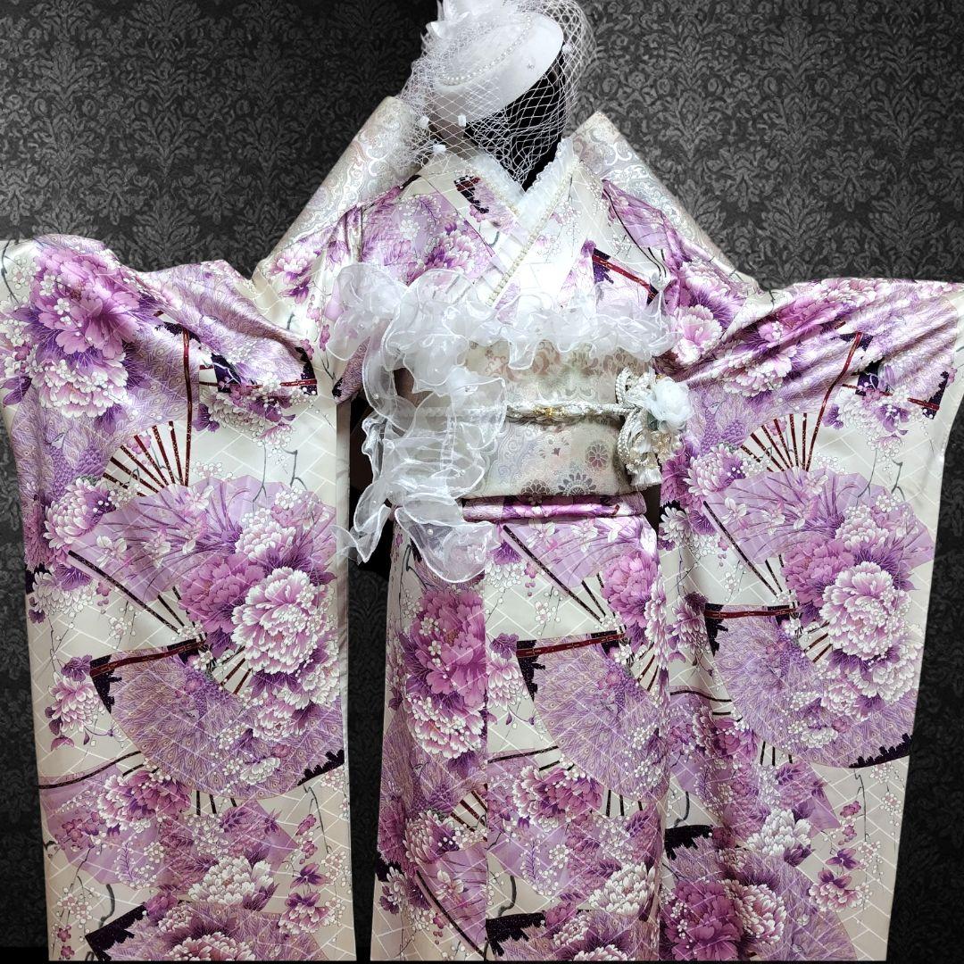 振袖フルセット(9点)・成人式・くすみ・紫・ピンク・金彩加工・胴裏