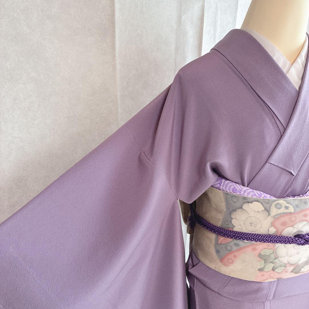 色無地 フルセット 着物 正絹 辻ヶ花の帯 しつけ糸つき ロング丈 紫 J9