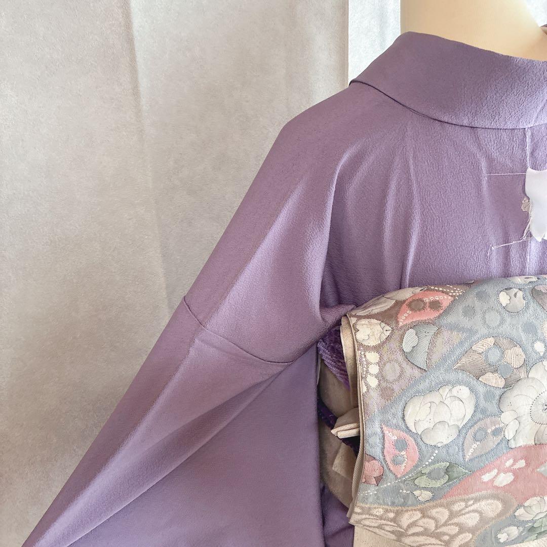 色無地 フルセット 着物 正絹 辻ヶ花の帯 しつけ糸つき ロング丈 紫 J9